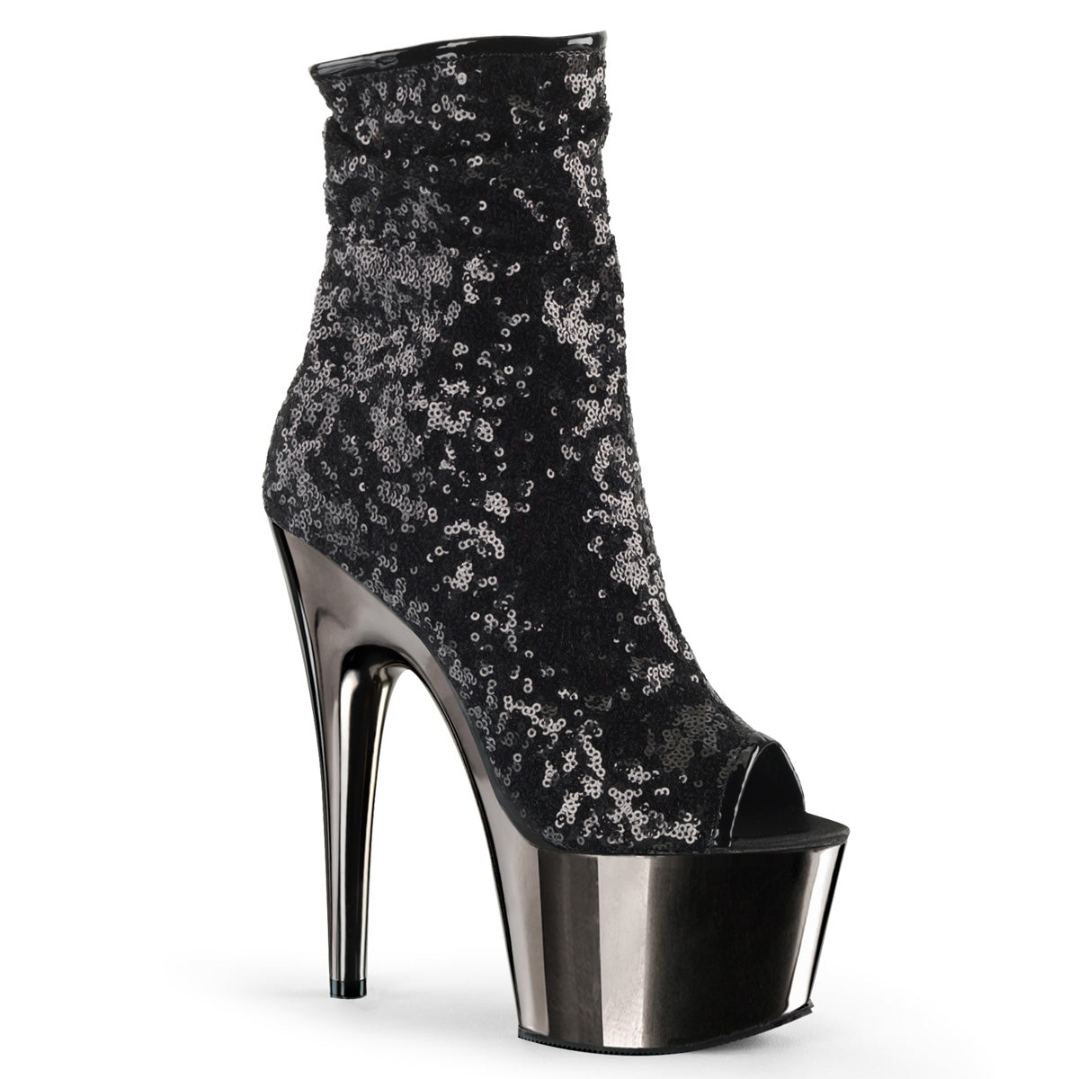 Pleaser Womens Ankle Boots ADORE-1008SQ Blk Sequins/Dark Pewter Chrome