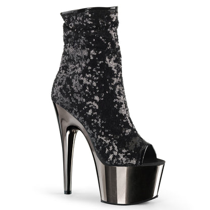 Pleaser Womens Ankle Boots ADORE-1008SQ Blk Sequins/Dark Pewter Chrome