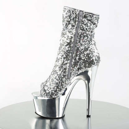 Pleaser Womens Ankle Boots ADORE-1008SQ Slv Sequins/Slv Chrome