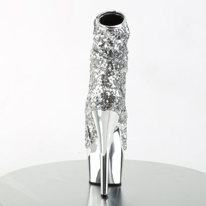 Pleaser Womens Ankle Boots ADORE-1008SQ Slv Sequins/Slv Chrome