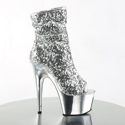 Pleaser Womens Ankle Boots ADORE-1008SQ Slv Sequins/Slv Chrome