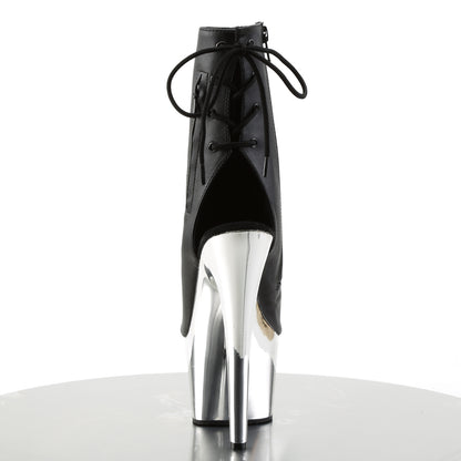 Pleaser Womens Ankle Boots ADORE-1018 Blk Faux Leather/Slv Chrome