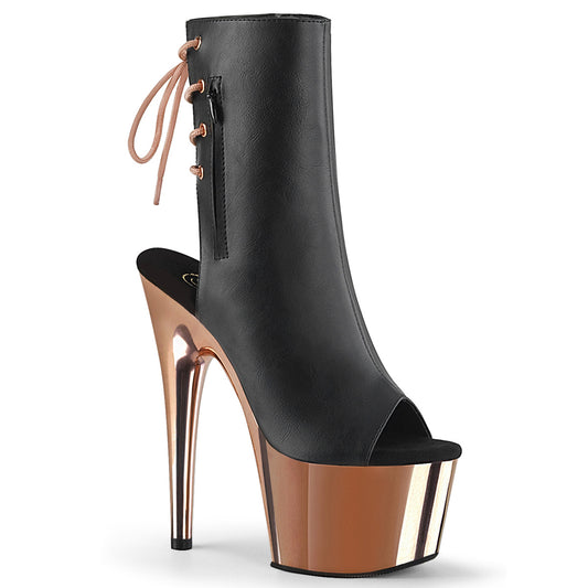 Pleaser Womens Ankle Boots ADORE-1018 Blk Faux Leather/Rose Gold Chrome