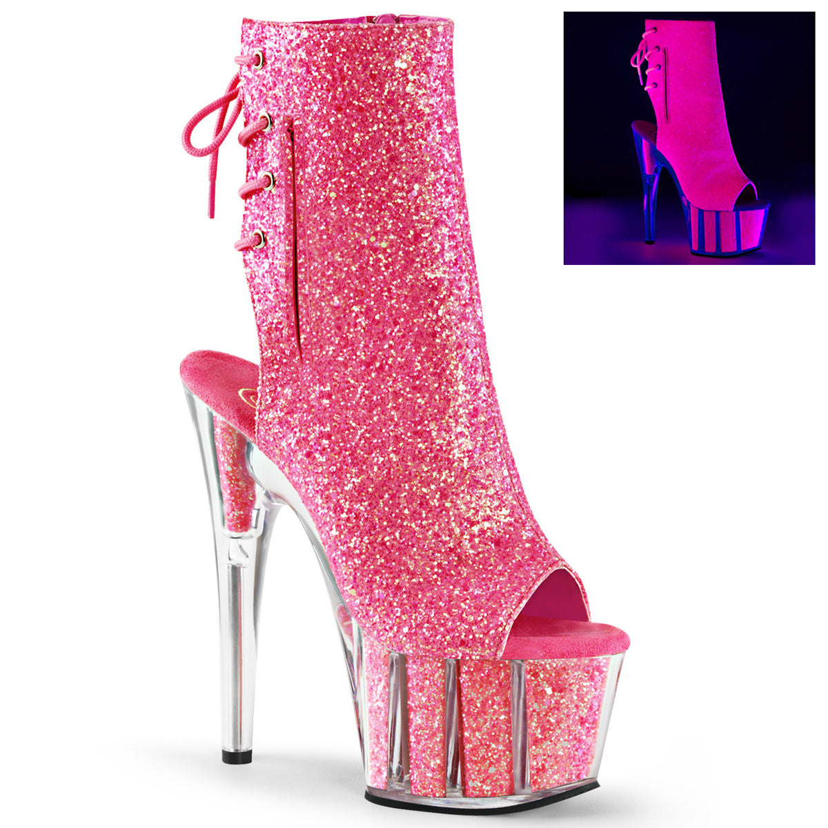 Pleaser Stivaletti da donna ADORE-1018G Neon rosa glitter / scintillio rosa neon