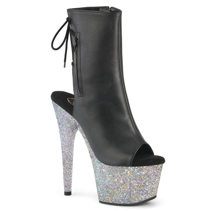 Pleaser   ADORE-1018lg blk fux in pelle/slv multi glitter