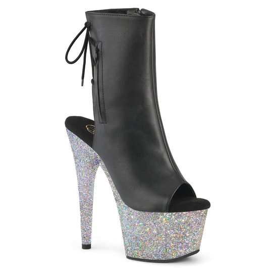 Pleaser   ADORE-1018lg blk fux in pelle/slv multi glitter