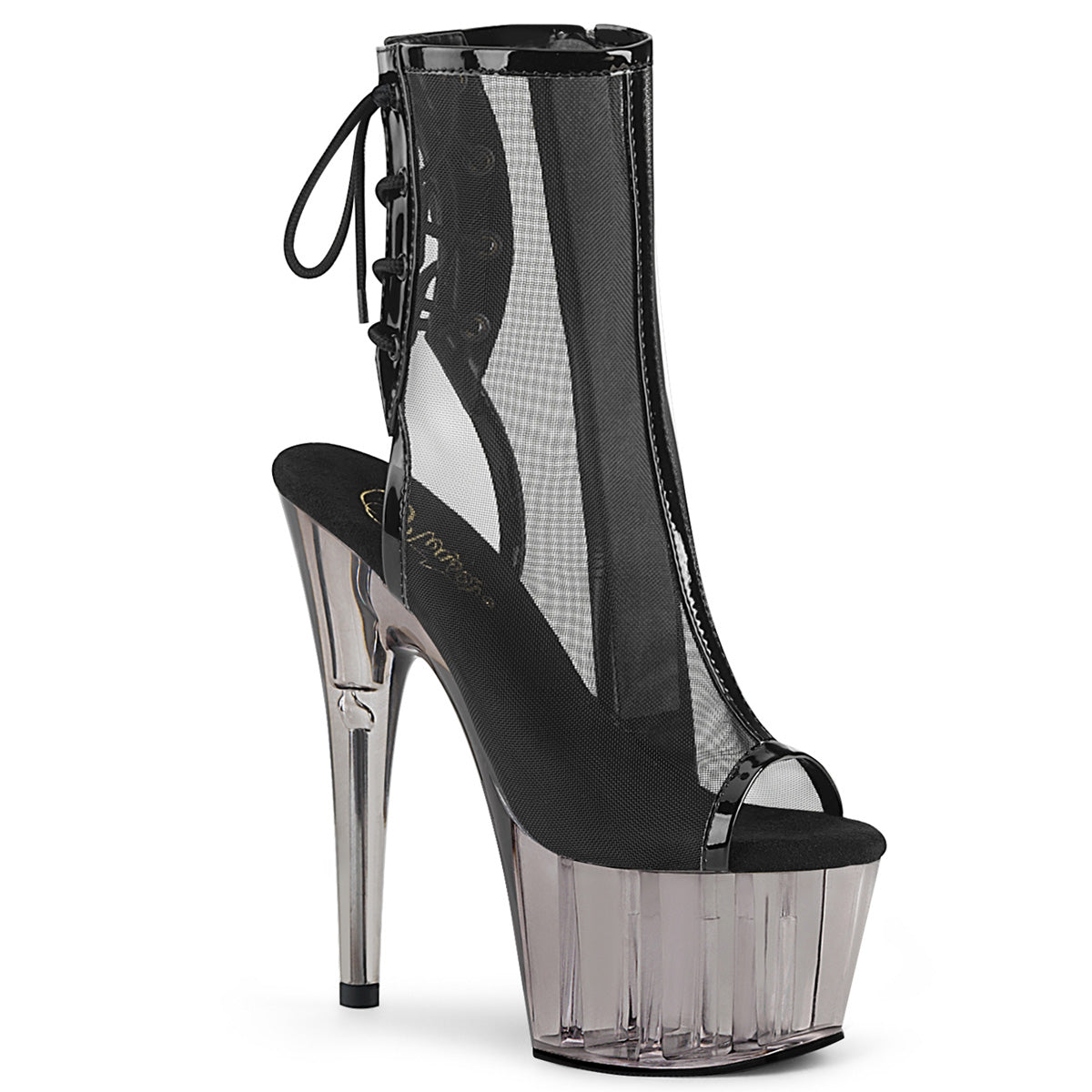 Pleaser Stivaletti da donna ADORE-1018msht Blk Pat-Mesh / Smoke Tinted