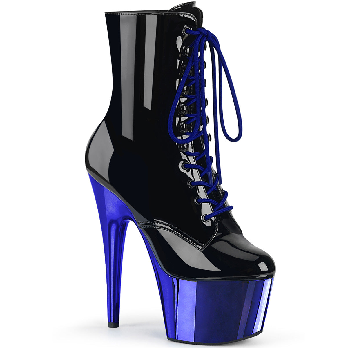 Pleaser Stivaletti da donna ADORE-1020 BLK PAT / Royal Blue Chrome