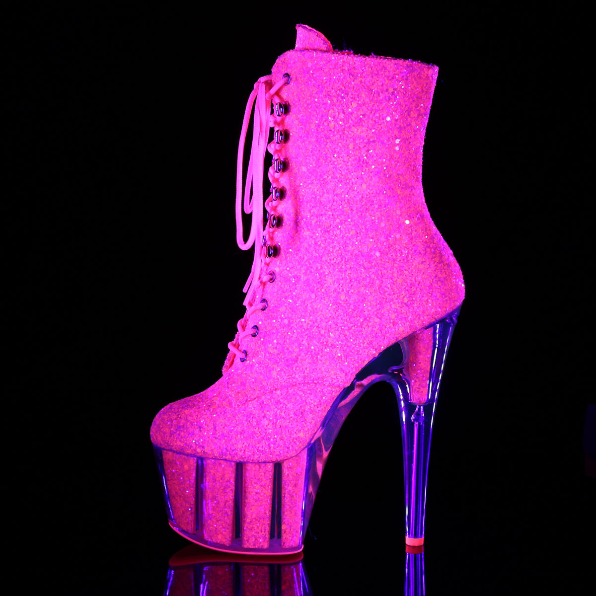 Pleaser Womens Ankle Boots ADORE-1020G Neon Pink Glitter/Neon Pink Glitter