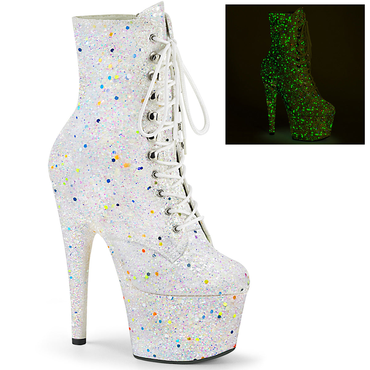 Pleaser Stivaletti da donna ADORE-1020GDLG Bianco Multi glitter / Bianco multi glitter