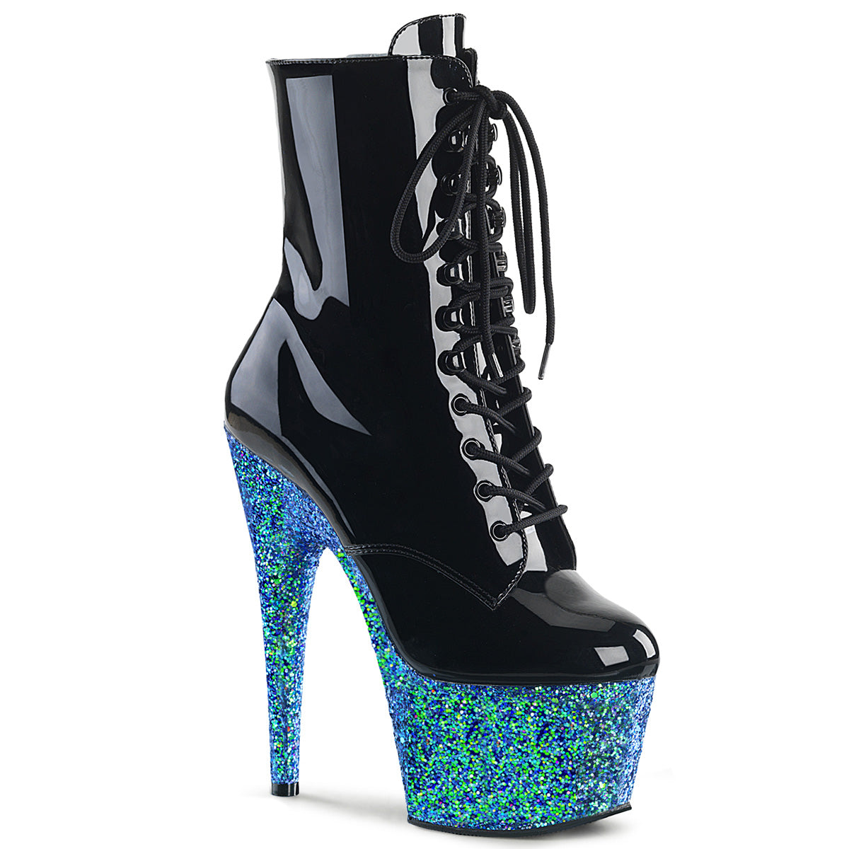 Pleaser Womens Ankle Boots ADORE-1020LG Blk Pat/Blue Multi Glitter