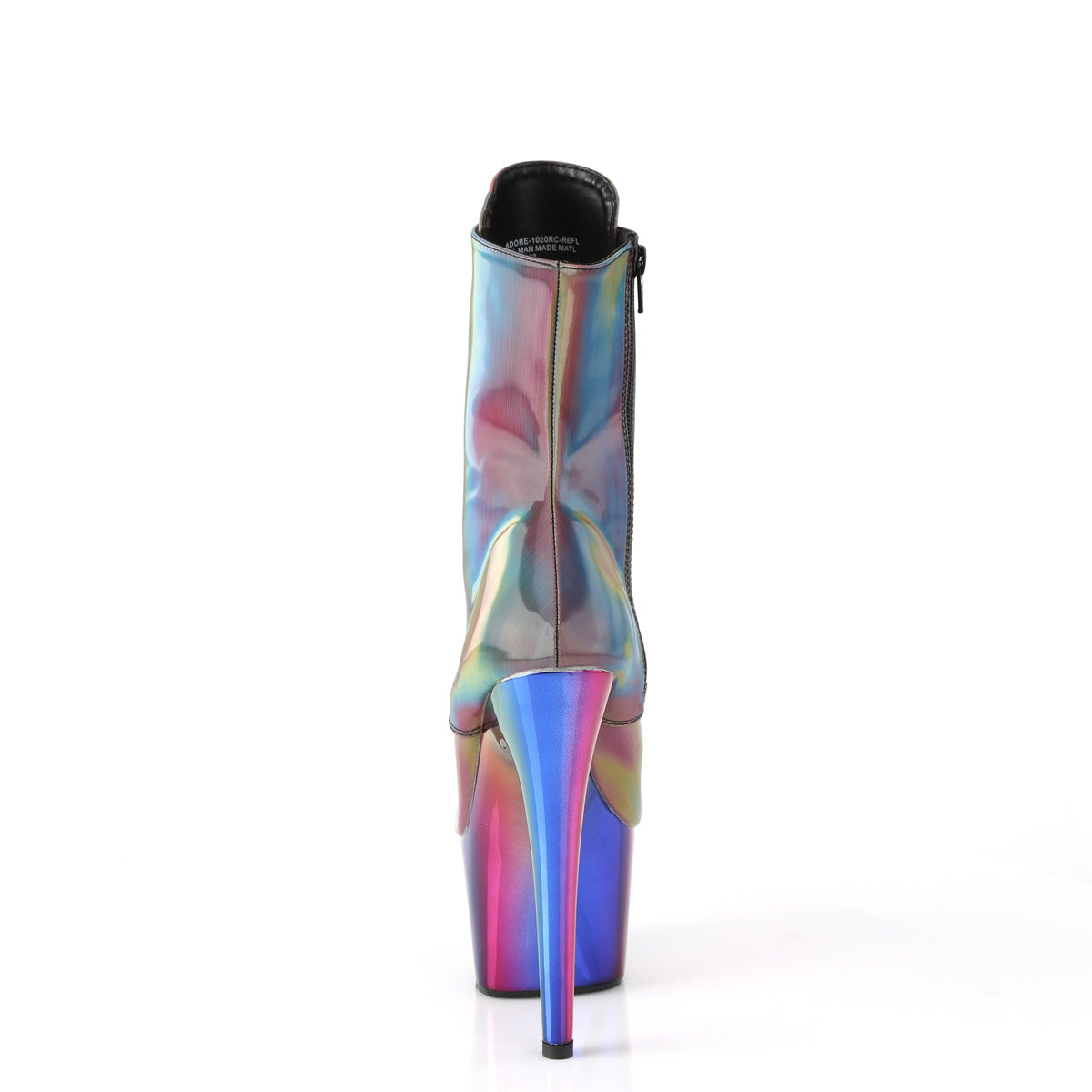 Pleaser Womens Ankle Boots ADORE-1020RC-REFL Rainbow Riflettive/Rainbow Chrome