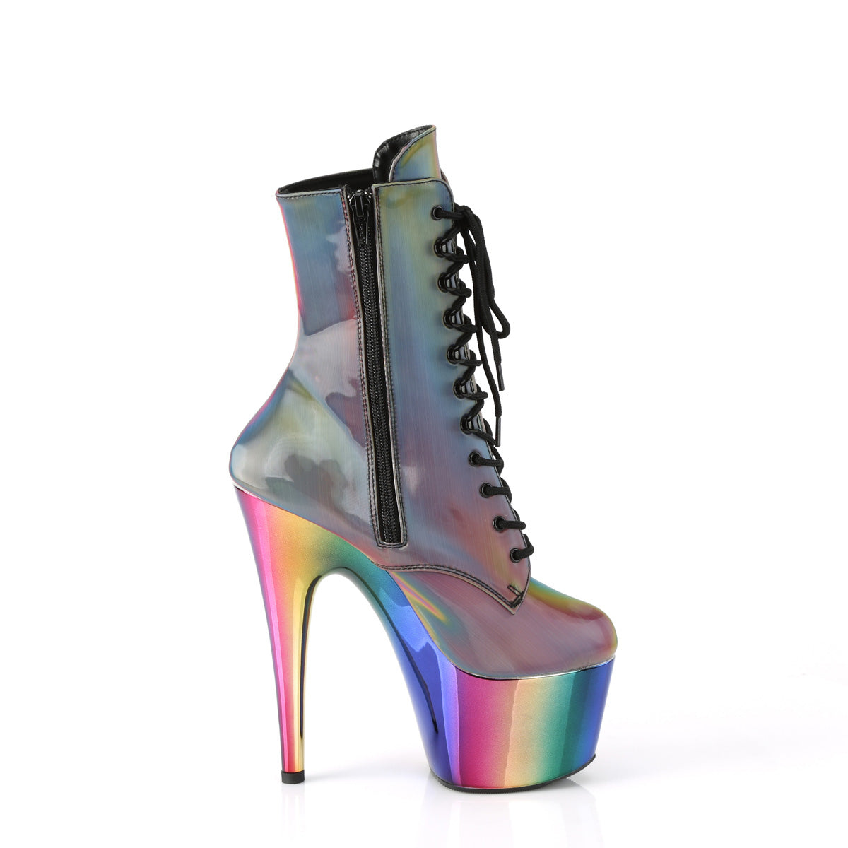 Pleaser Womens Ankle Boots ADORE-1020RC-REFL Rainbow Riflettive/Rainbow Chrome