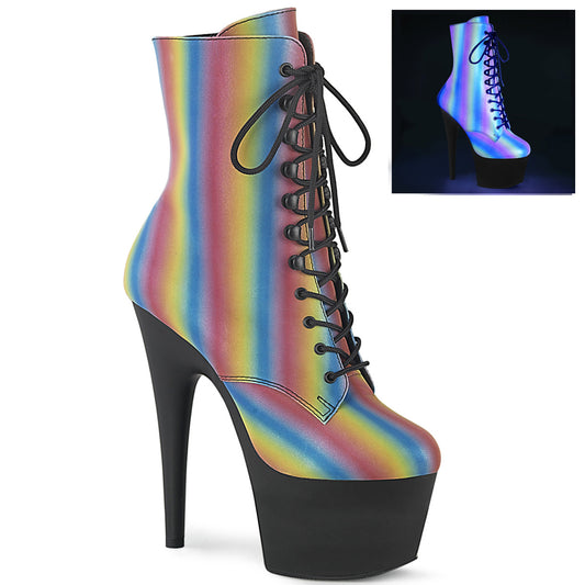 Pleaser Stivaletti da donna ADORE-1020Refl-02. Rainbow MATE riflettente / BLK