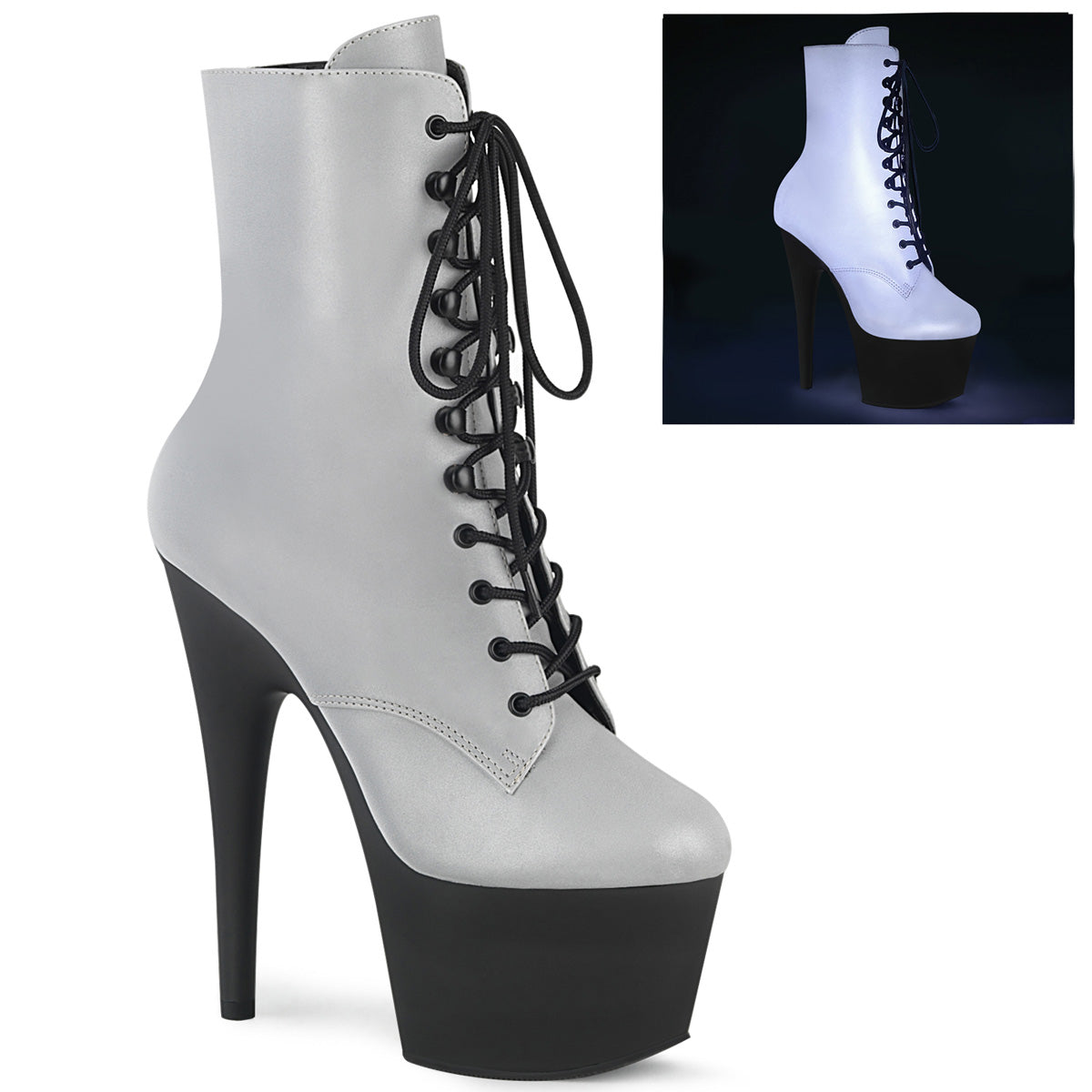 Pleaser Stivaletti da donna ADORE-1020Refl SLV riflettente / BLK opaco