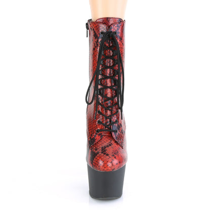 Pleaser Womens Ankle Boots ADORE-1020SP Red Holo Snake Print/Blk Matte