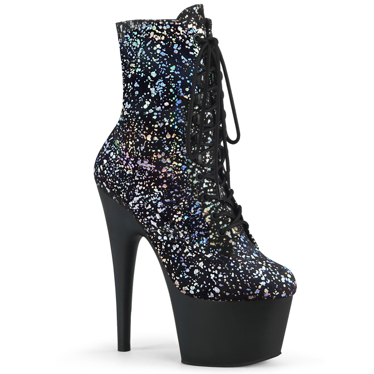 Pleaser Stivaletti da donna ADORE-1020Splat Blk Velvet-slv Holo / Blk Matte