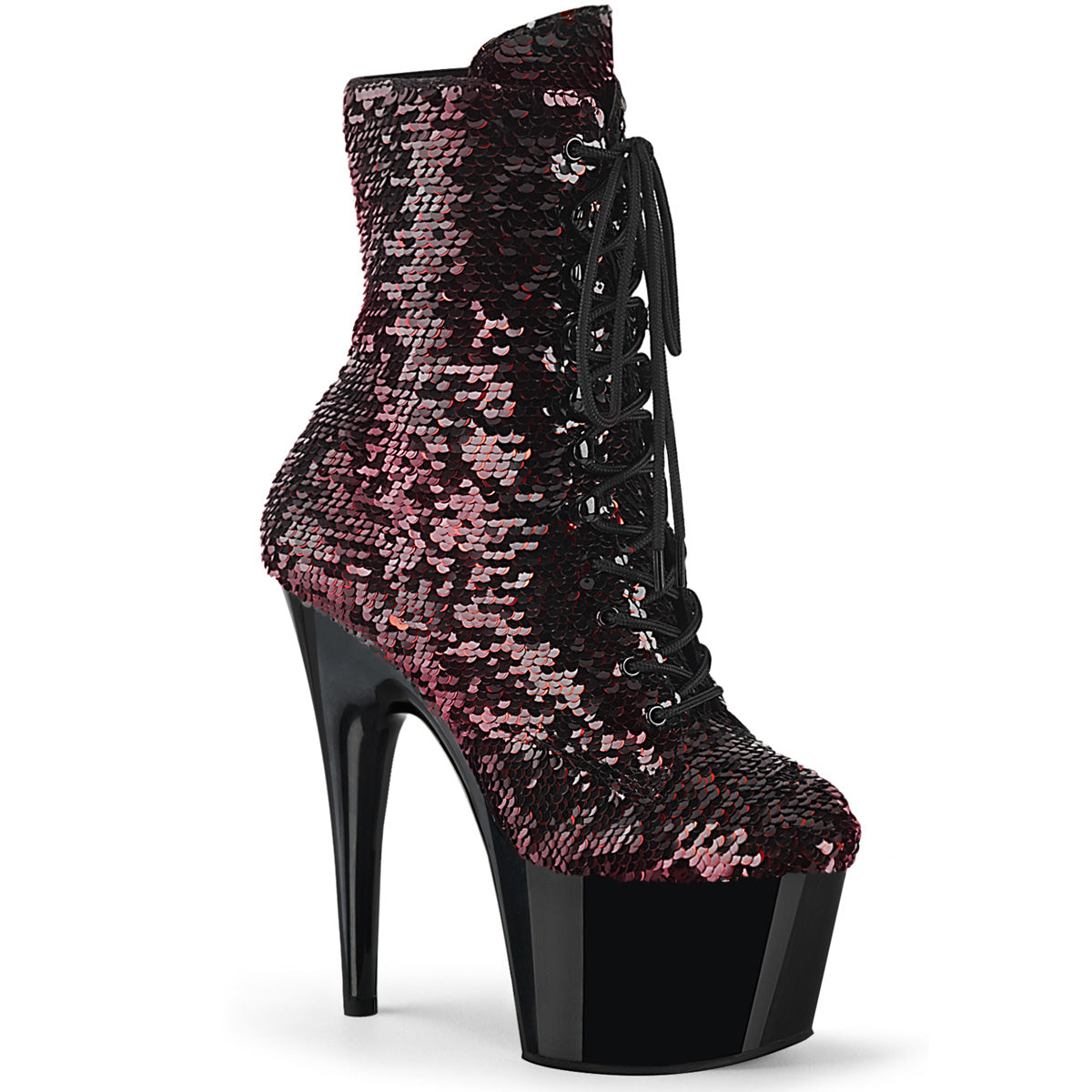 Pleaser Stivaletti da donna ADORE-1020SQ BLK-RED Flip Paillettes / Blk.