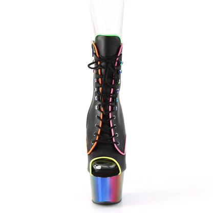 Pleaser Stivaletti da donna ADORE-1021RC-02 BLK in ecopelle /Rainbow Cromo