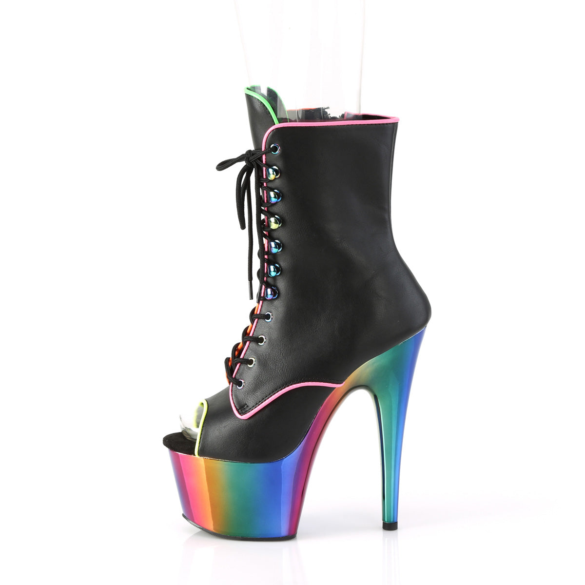 Pleaser Stivaletti da donna ADORE-1021RC-02 BLK in ecopelle /Rainbow Cromo