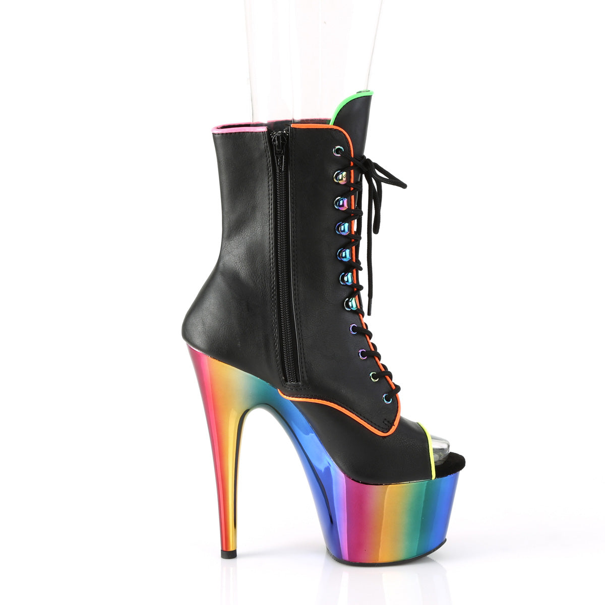 Pleaser Stivaletti da donna ADORE-1021RC-02 BLK in ecopelle /Rainbow Cromo