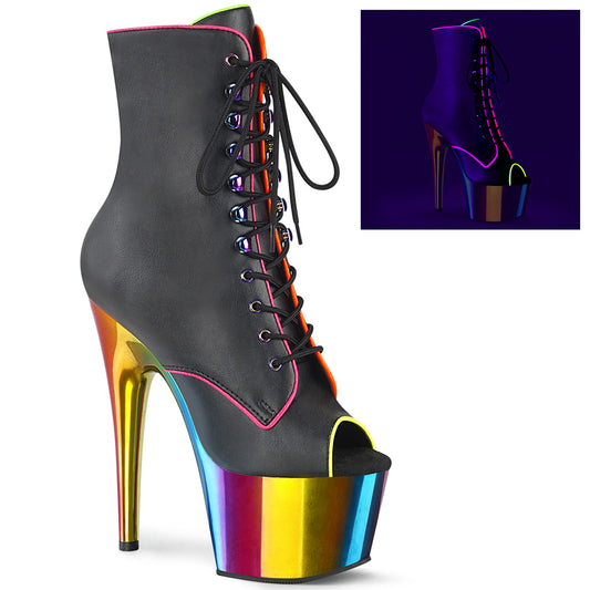 Pleaser Stivaletti da donna ADORE-1021RC-02 BLK in ecopelle /Rainbow Cromo