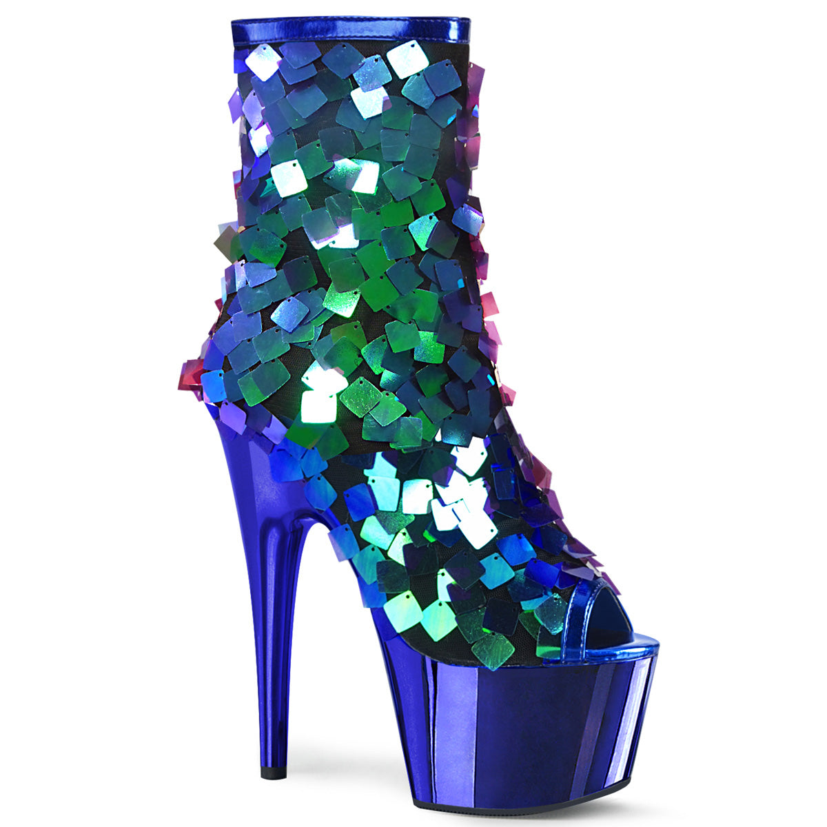 Pleaser Stivaletti da donna ADORE-1031SSQ IRI.GREEN Paillettes-R.Blue MetPU / R.Bluechrome