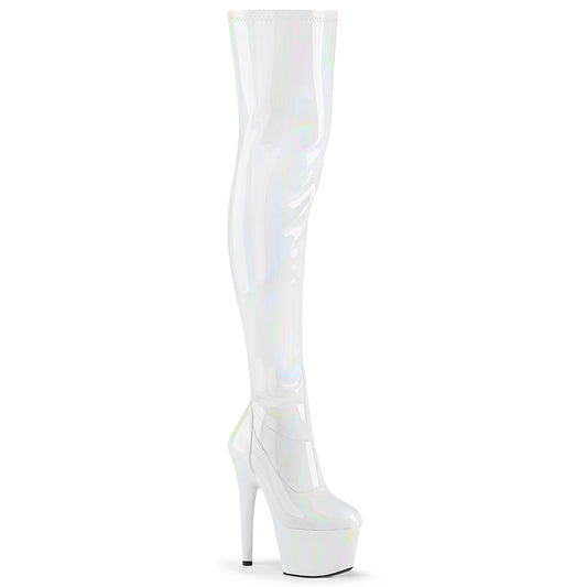 Pleaser Womens Boots ADORE-3000HWR Wht Str. Holo/Wht Holo