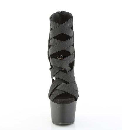 Pleaser Women's Platform Shoes ADORE-700-24 Blk Elastic Band-Microfiber/Blk Matte