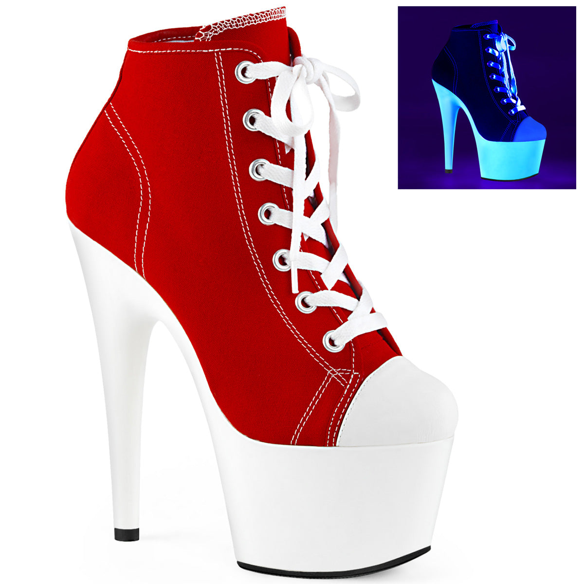 Pleaser Stivaletti da donna ADORE-700sk-02 Canvas rossa / Bianco al neon
