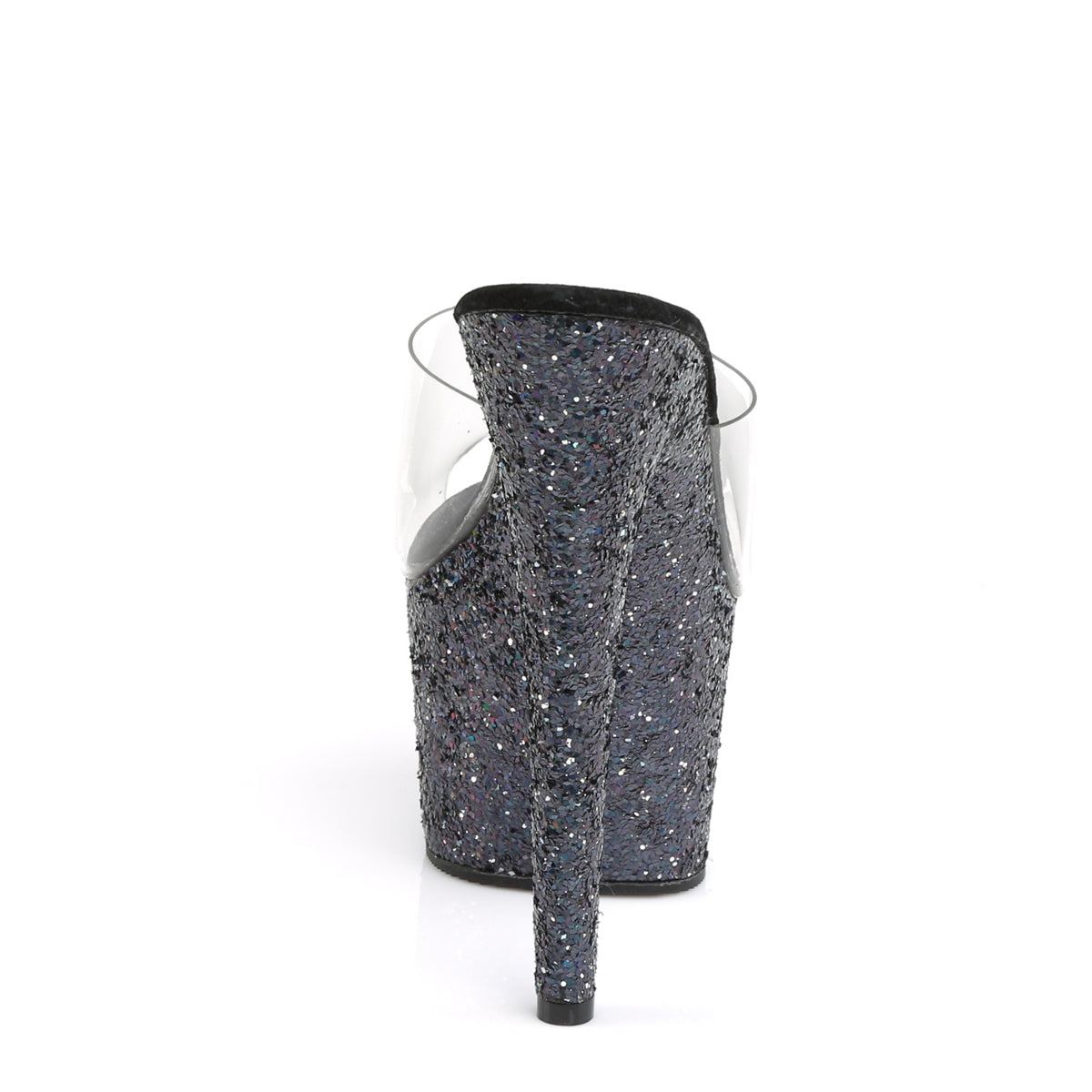 Pleaser Womens Sandals ADORE-701LG Clr/Blk Holo Glitter