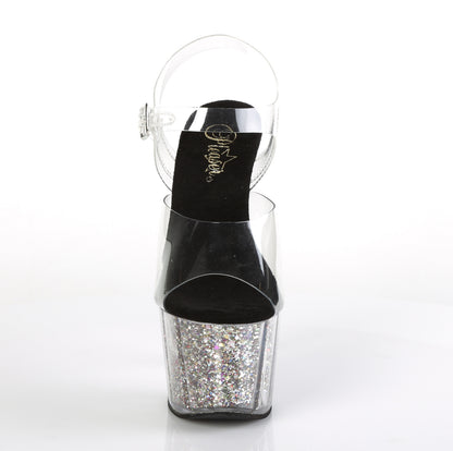 Pleaser Womens Sandals ADORE-708CG Clr/Slv Confetti Glitter