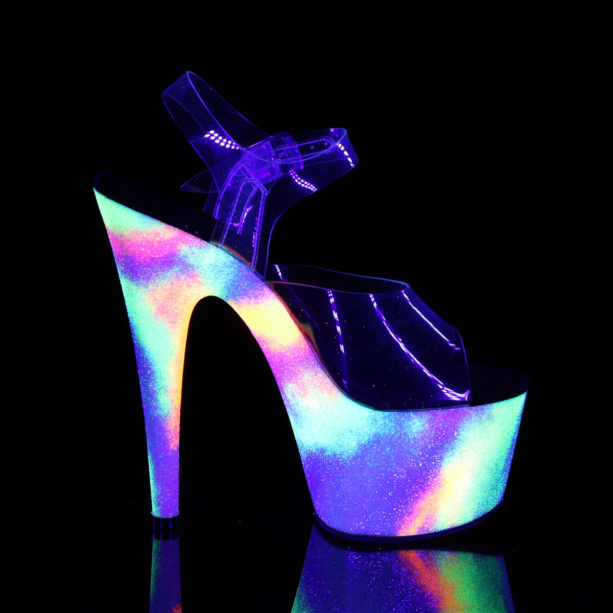 Pleaser Womens Sandals ADORE-708GXY Clr/Neon Galaxy Glitter