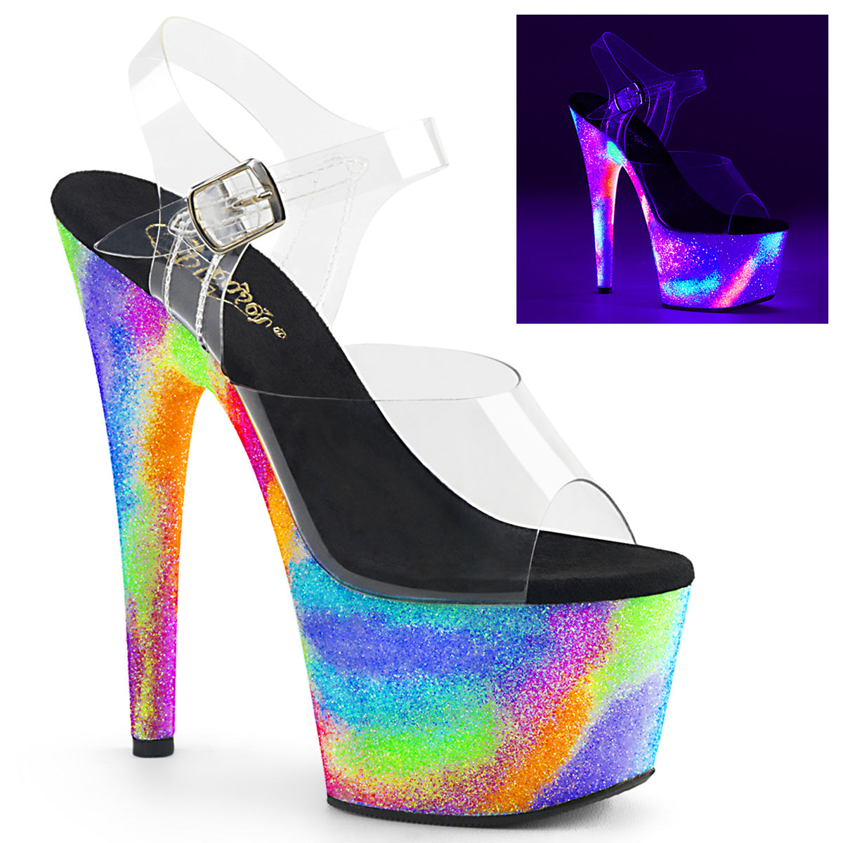 Pleaser Sandali da donna ADORE-708GXY CLR / Neon Galaxy Glitter