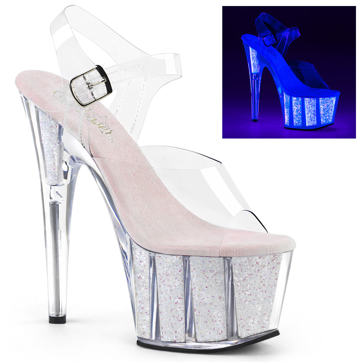 Pleaser Sandali da donna ADORE-708uvg Clr / Neon Opal glitter