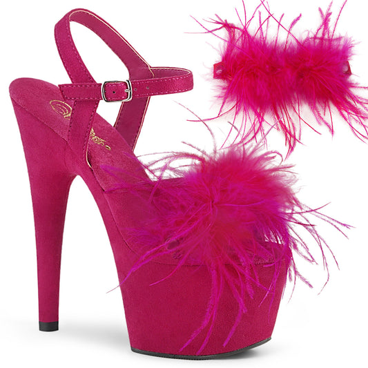 Pleaser Womens Sandals ADORE-709F H. Pink F.Suede-Feather/H. Pink F.Suede