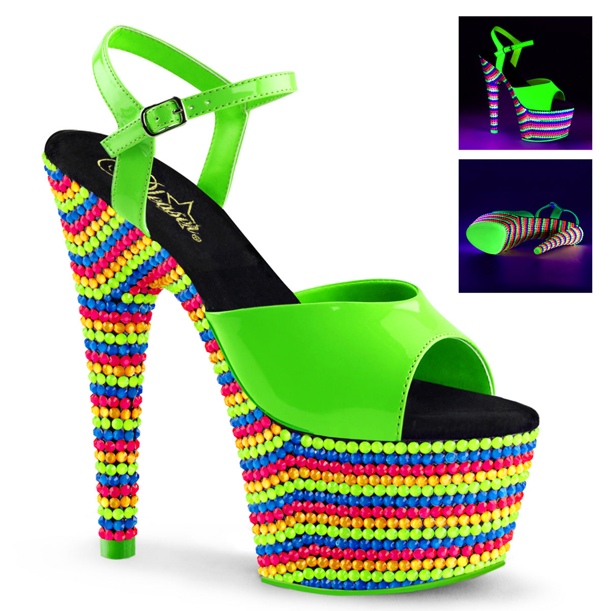 Pleaser Sandali femminili ADORE-709RBS Neon Green Pat/Neon Multi