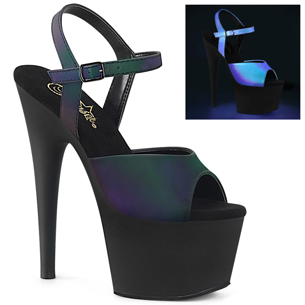 Pleaser Sandali da donna ADORE-709Refl verde multi riflettente / BLK opaco