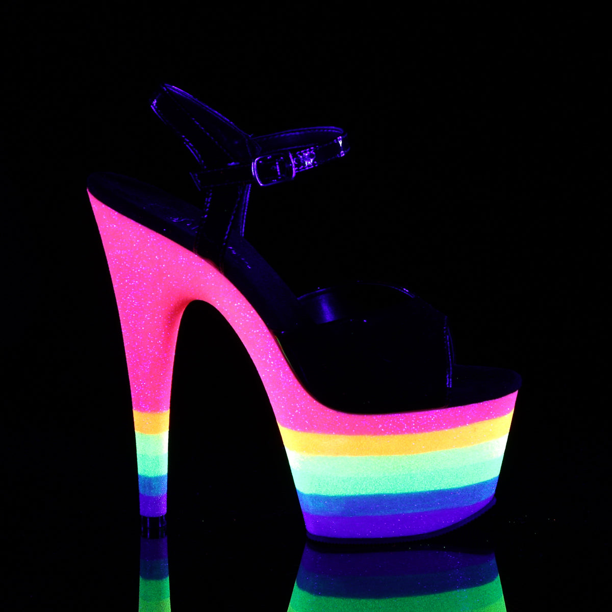 Pleaser Sandali da donna ADORE-709UVRB BLK / Neon Rainbow Glitter.