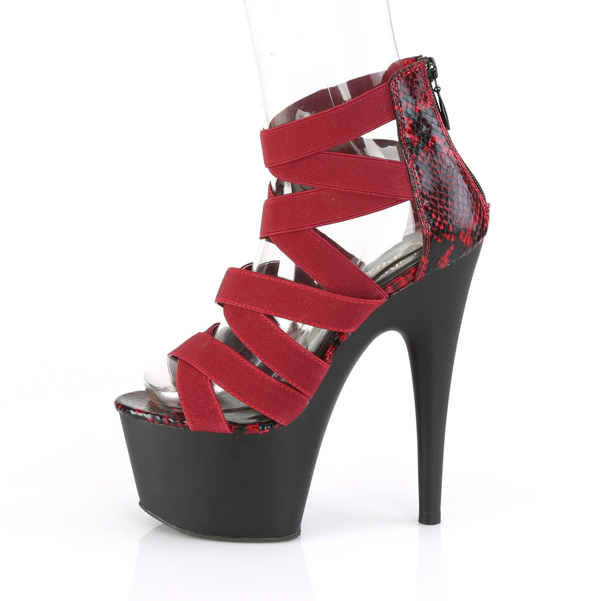 Pleaser Sandali da donna ADORE-748sp Wine Elastic Band-Snake Stampa Pat / Blk Matte