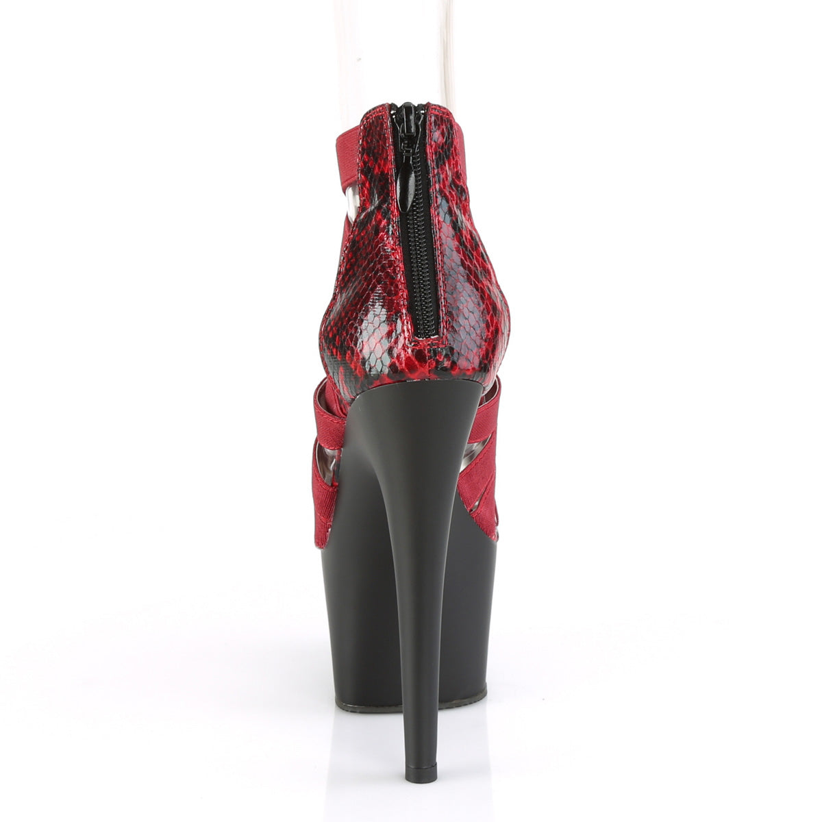 Pleaser Sandali da donna ADORE-748sp Wine Elastic Band-Snake Stampa Pat / Blk Matte