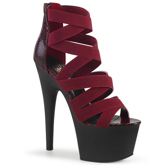 Pleaser Sandali da donna ADORE-748sp Wine Elastic Band-Snake Stampa Pat / Blk Matte