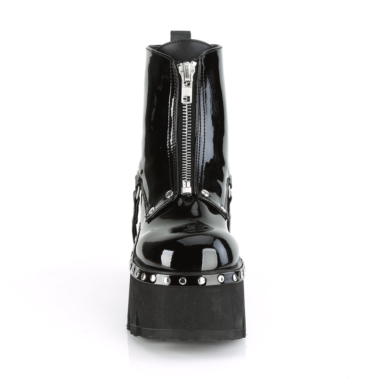 DemoniaCult Stivali alla caviglia femminile ASHES-100 pelle blk pat-vegan
