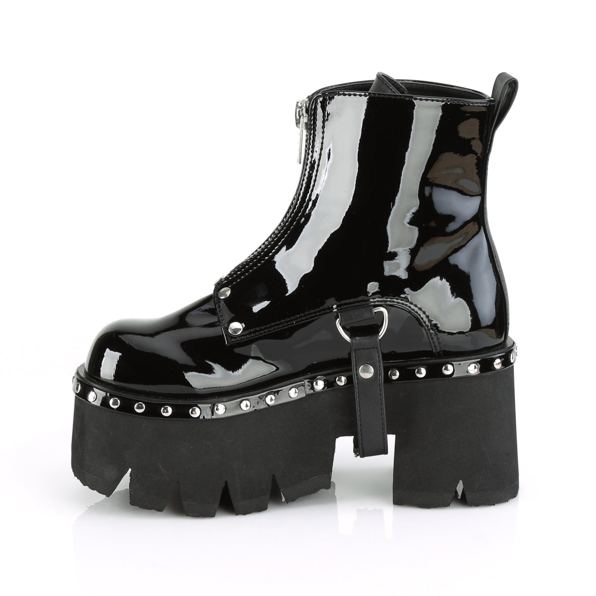 DemoniaCult Stivali alla caviglia femminile ASHES-100 pelle blk pat-vegan