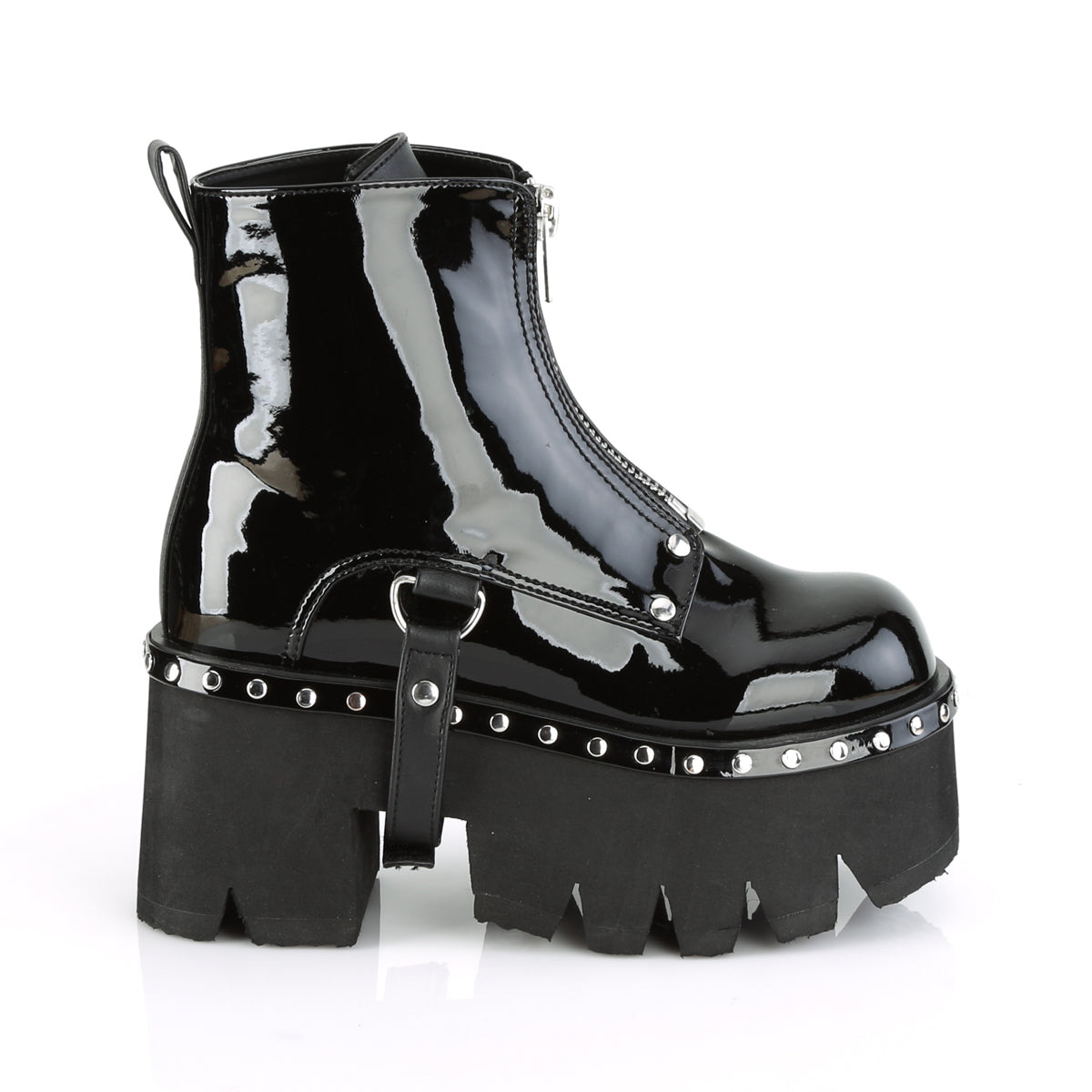 DemoniaCult Stivali alla caviglia femminile ASHES-100 pelle blk pat-vegan