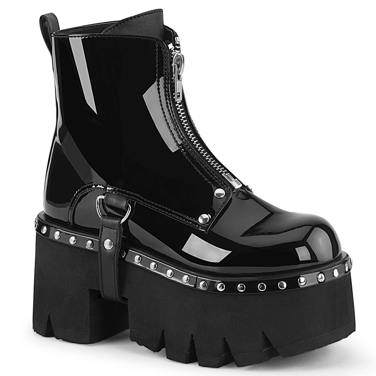 DemoniaCult Stivali alla caviglia femminile ASHES-100 pelle blk pat-vegan