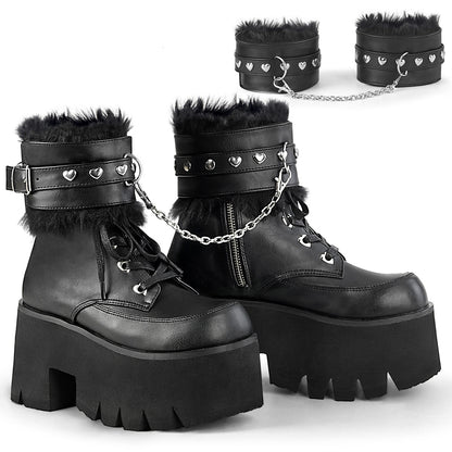 DemoniaCult Womens Ankle Boots ASHES-57 Blk Vegan Leather