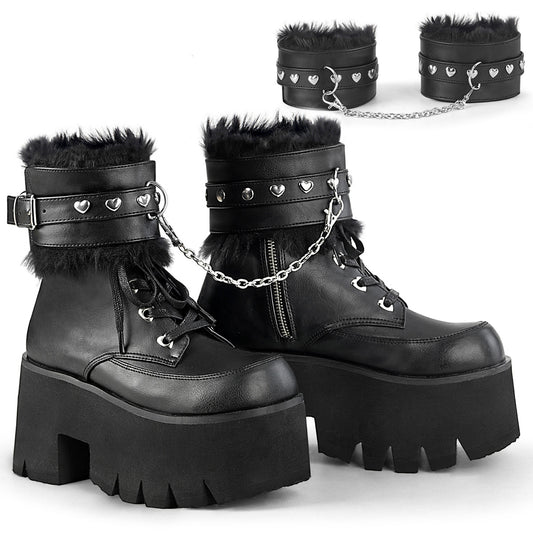 DemoniaCult Womens Ankle Boots ASHES-57 Blk Vegan Leather