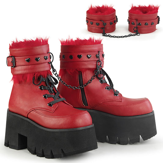 DemoniaCult Womens Ankle Boots ASHES-57 Red Vegan Leather