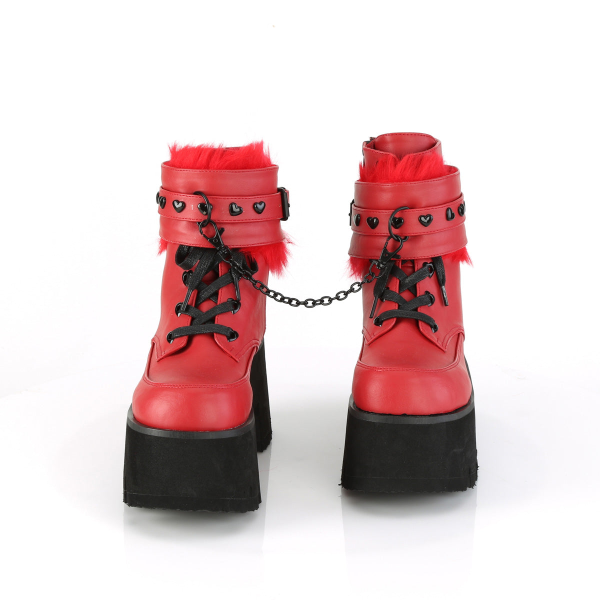 DemoniaCult Stivali alla caviglia femminile ASHES-57 pelle vegana rossa